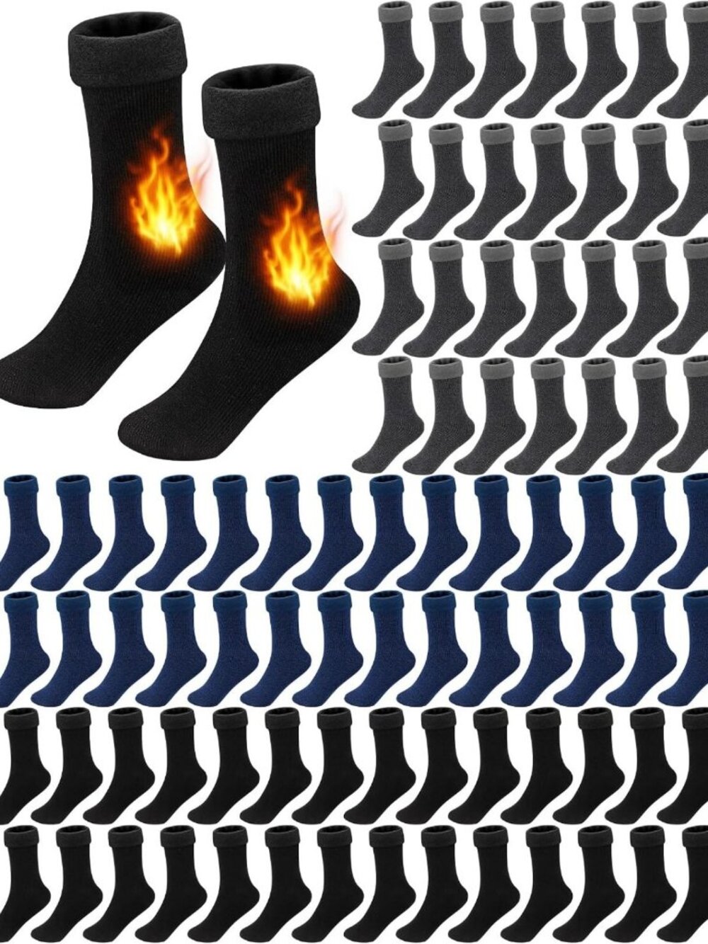 Warm Winter Thermal Socks - 72 Pairs Bulk Pack for Cold Weather & Comfort